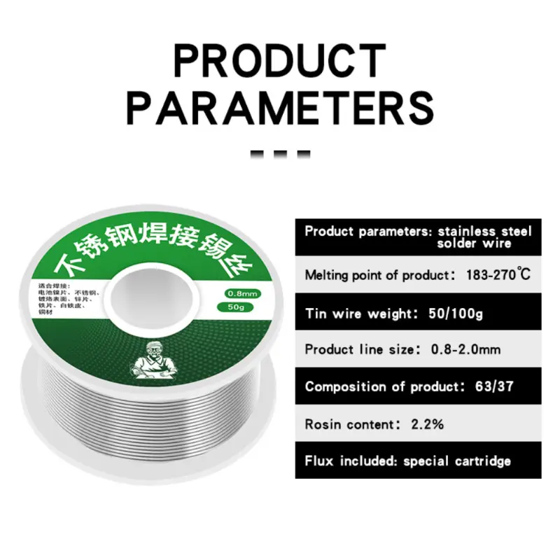 Stainless Steel Solder Wire – 2.2% Flux, Easy Melt 10 solder wire for stainless steel and nickel